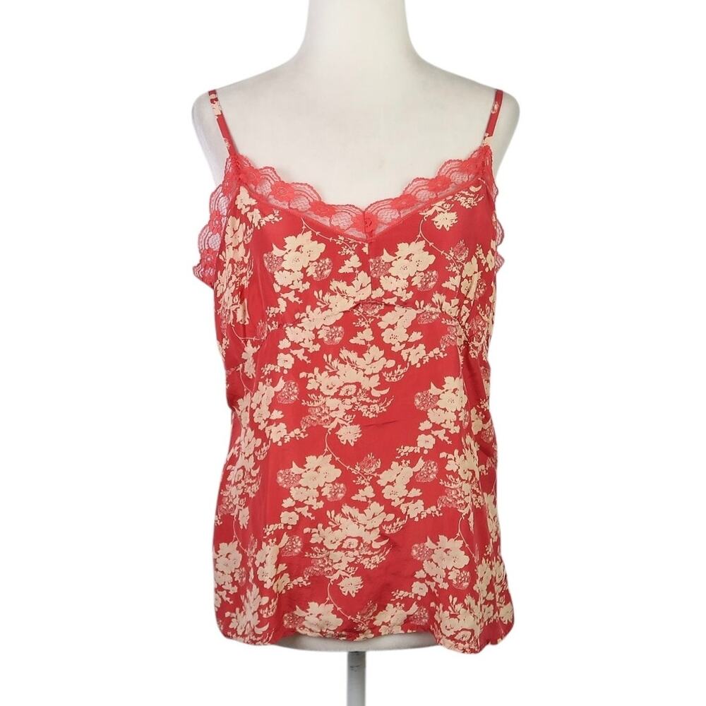 Vintage Y2K Old Navy red and cream floral silk cami tank top L